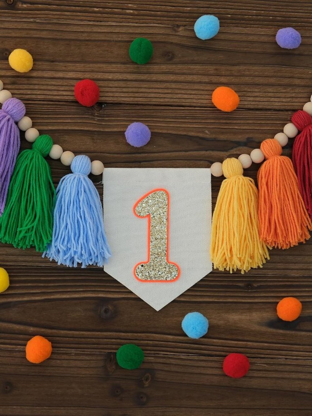 Handmade Rainbow First One Birthday High Chair Colorful Party Decoration for Boy